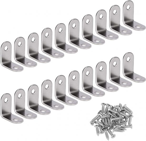 Corner Bracket 90 Degree Right Angle Brackets Stainless Steel Angle Support Corner Braces with Screws for Desk Table Shelf 20 Pack Silver 20 * 20mm