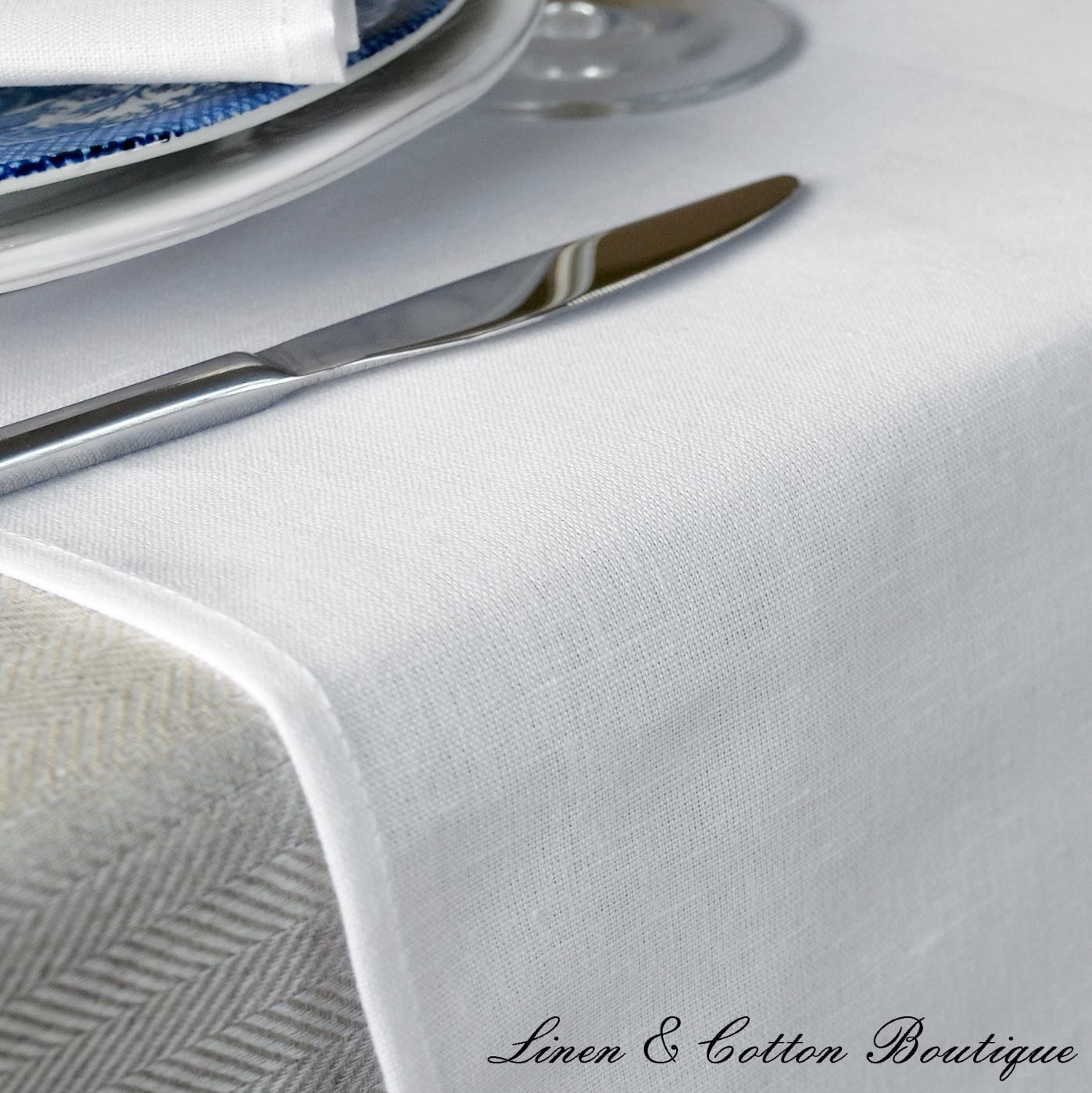 Linen & Cotton Pure White Table Runner AMELIA, 50% Linen, 50% Cotton - 47 x 180cm (18.8''x 72'') - Image 2