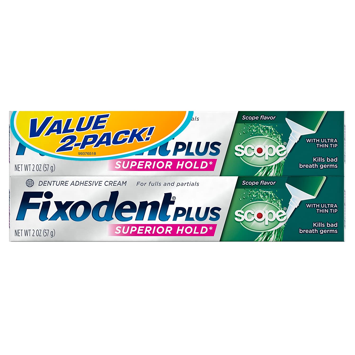 Fixodent Food Seal Plus Scope Denture Adhesive Cream Twin Pack 120ml, White