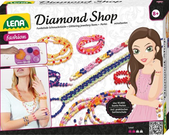 Lena 42304 Handicraft Diamond Shop Large, Complete 10.000 Beads, Elastic Threads, Sorting Bowl and Instructions, Jewellery Set for Children from 8 Years of Age, Multicoloured