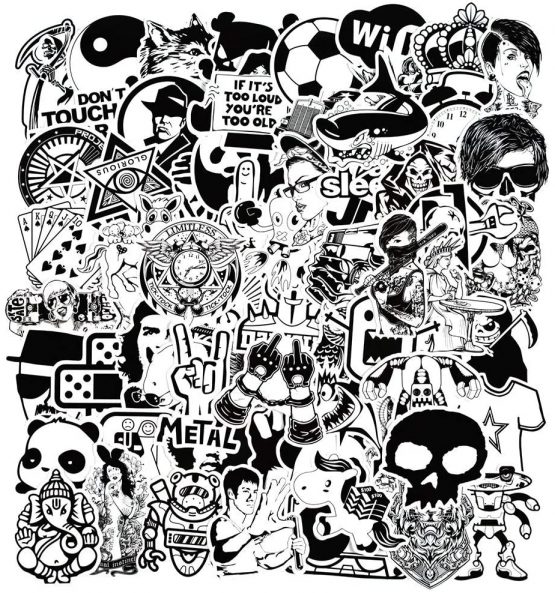 Stickers [240 pcs], Black White Graffiti Vinyl Stickers for Laptop Cars Motorcycle Bicycle Skateboard Luggage Bumpers Helmet Window Cellphone notebook Guitar Skateboard Snowboard Wall Decals……