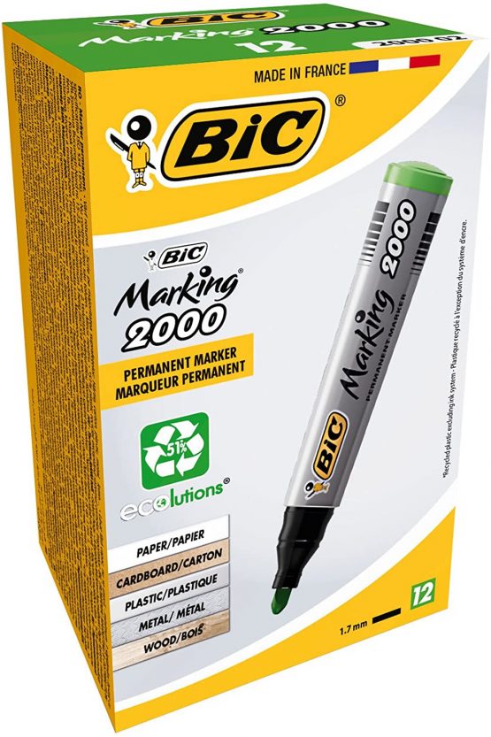 BIC Marking 2000 ECOlutions Permanent Bullet Tip Markers - Green, Box of 12