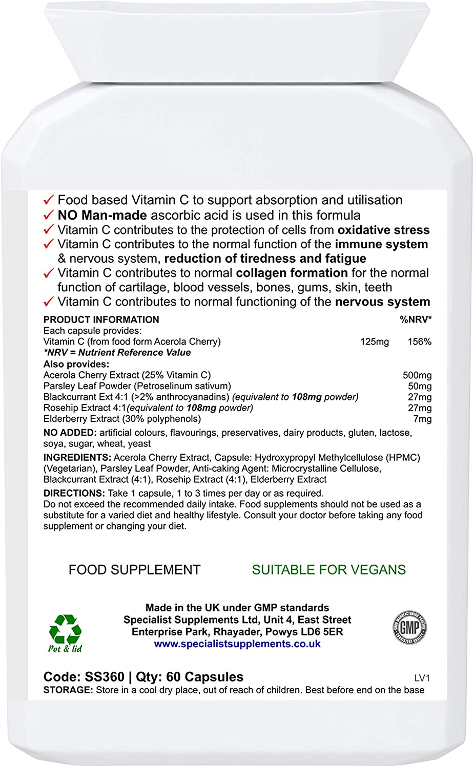 Specialist Supplements NaturaC Food Form Vitamin C 60 Capsules, Herbal, 60 count (Pack of 1) - Image 3