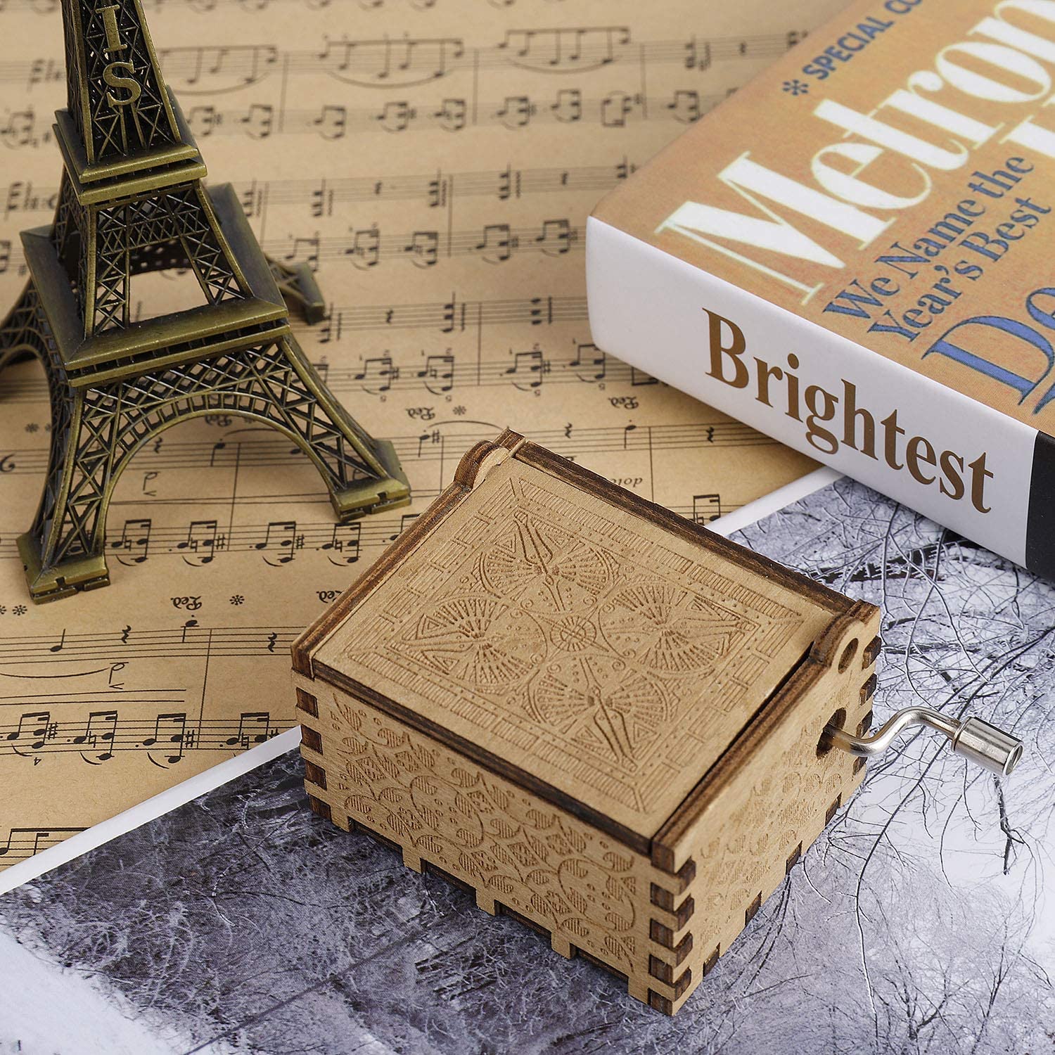 Heveer Music Box Wooden Hand Crank Music Boxes You are My Sunshine Musical Box Gift for Birthday Christmas Valentine's Day Home Decoration Crafts - Image 2