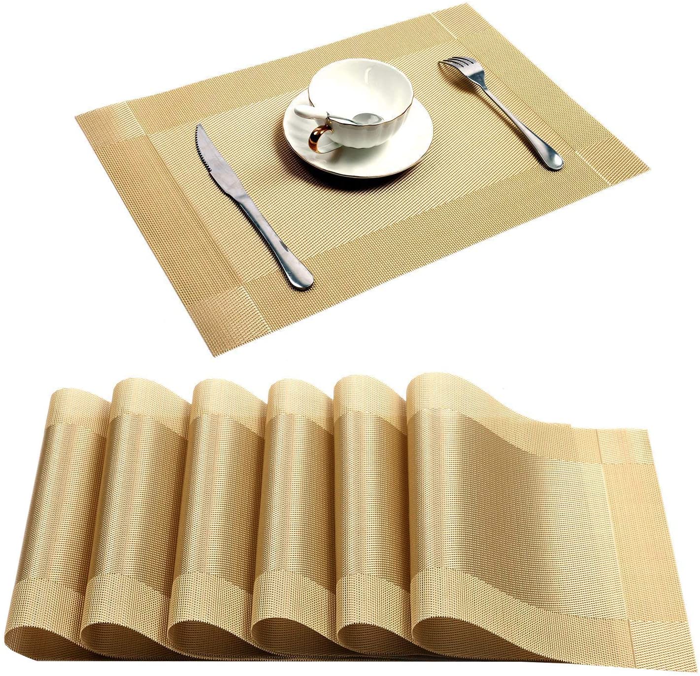 YumSur Placemats Set of 6 for Dining Table Washable PVC Woven Vinyl