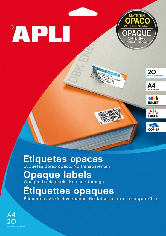 APLI 011706 Opaque Pack of 20 Labels 25.4 x 10 MM Rounded Corners White