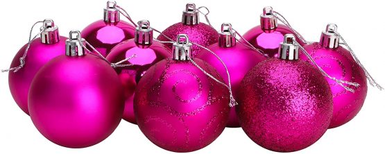 Christmas Concepts® Pack of 10 60mm - Christmas Tree Baubles - Shiny, Matte & Glitter Decorated Baubles. (Hot PInk)