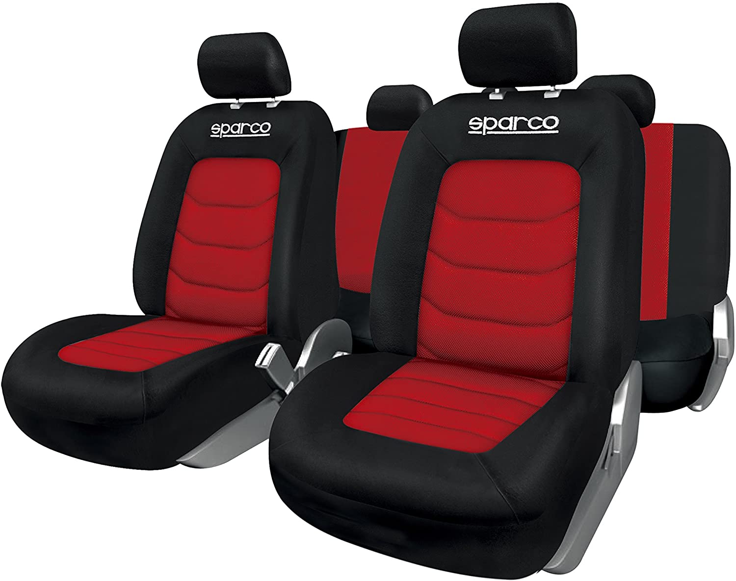 Sparco SPC1019RS 11-Piece Car Seat Cover Set, S-Line Corsa, Red