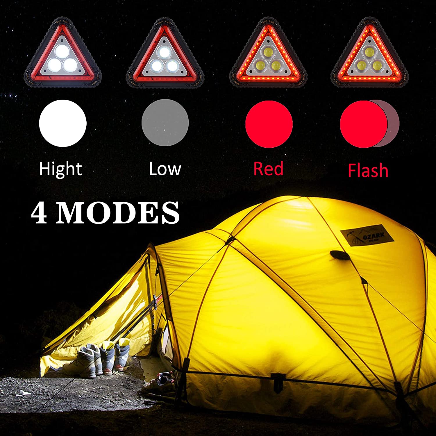 Wolfteeth Warning Triangle LED Work Light Car Road Emergency Lamp USB Rechargeable 4 Modes - Image 2