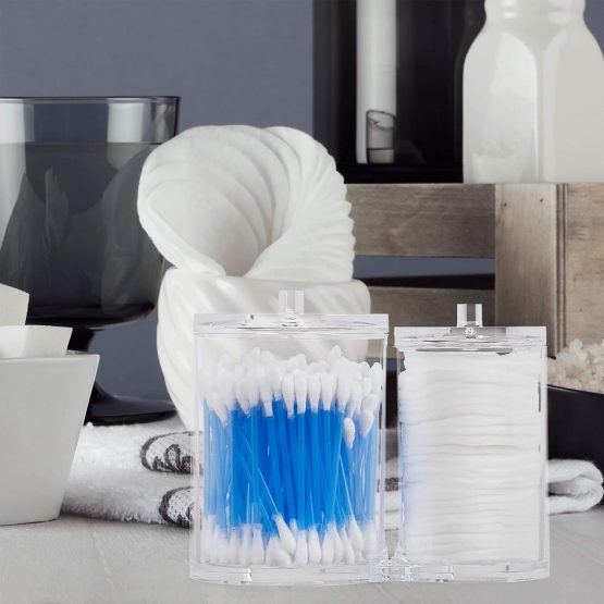 Relaxdays Double Swab Storage Container & Cotton Pad Holder, Lidded, Easy-Care, Acrylic Organiser, Clear, 12 x 15 x 8.5cm - Image 2