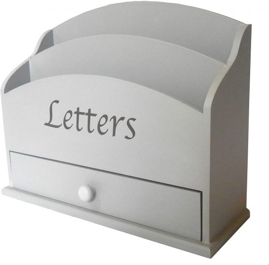 Dove Grey Wooden Desk Letter Rack. - Image 4