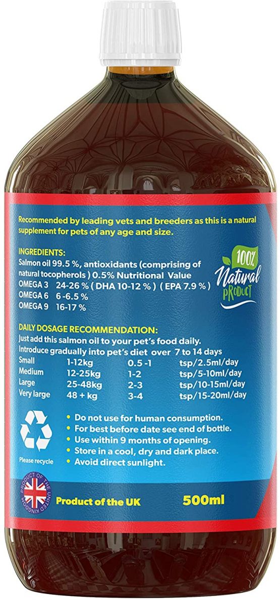 i love my pets SCOTTISH SALMON OIL 1 Litre For Dogs, Cats and Other Animals - 100% Natural Salmon Oil With Omega 3 & 6 - Helps Promote Healthy Skin, Coat, Joints and Brain Function. - Image 3