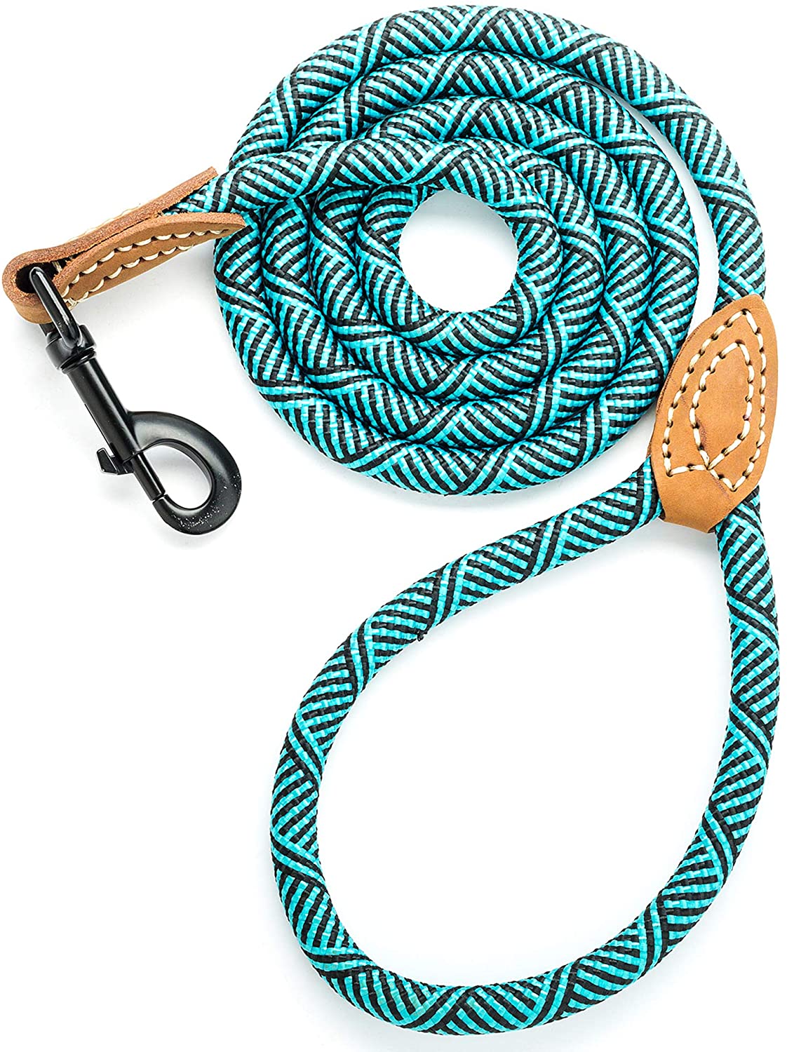 Mile High Life Rope Leash with Genuine Leather Connection, 6 FT/5 FT/4 FT, Heavy Duty Leash for Medium & Large Dogs(Green,48 Inch-1/2")
