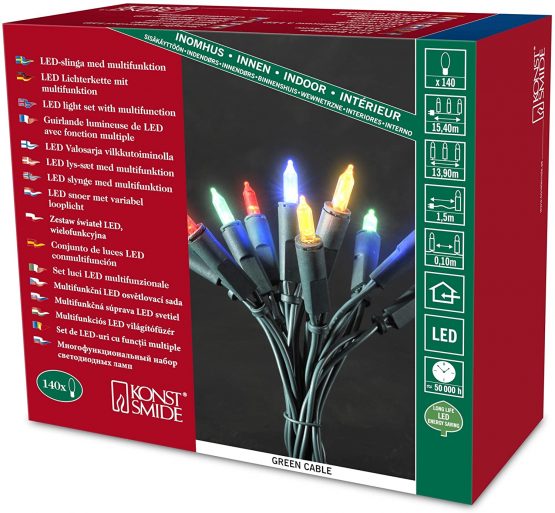 Konstsmide Next Generation 140 8 Programme Multi Function LED Traditional Style Christmas Fairy Lights Set / For Indoor Use (IP20) / 140 Multi Coloured Diodes / Green Cable String Lights,6310-520EE