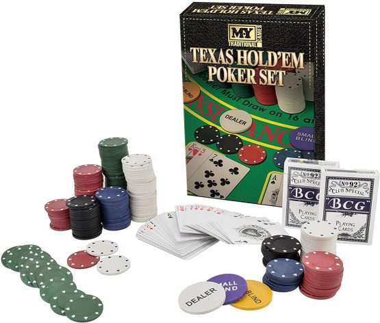 M.Y Texas Hold'em Poker & Blackjack Set - Includes Poker Chips, Deck of Cards and Mat