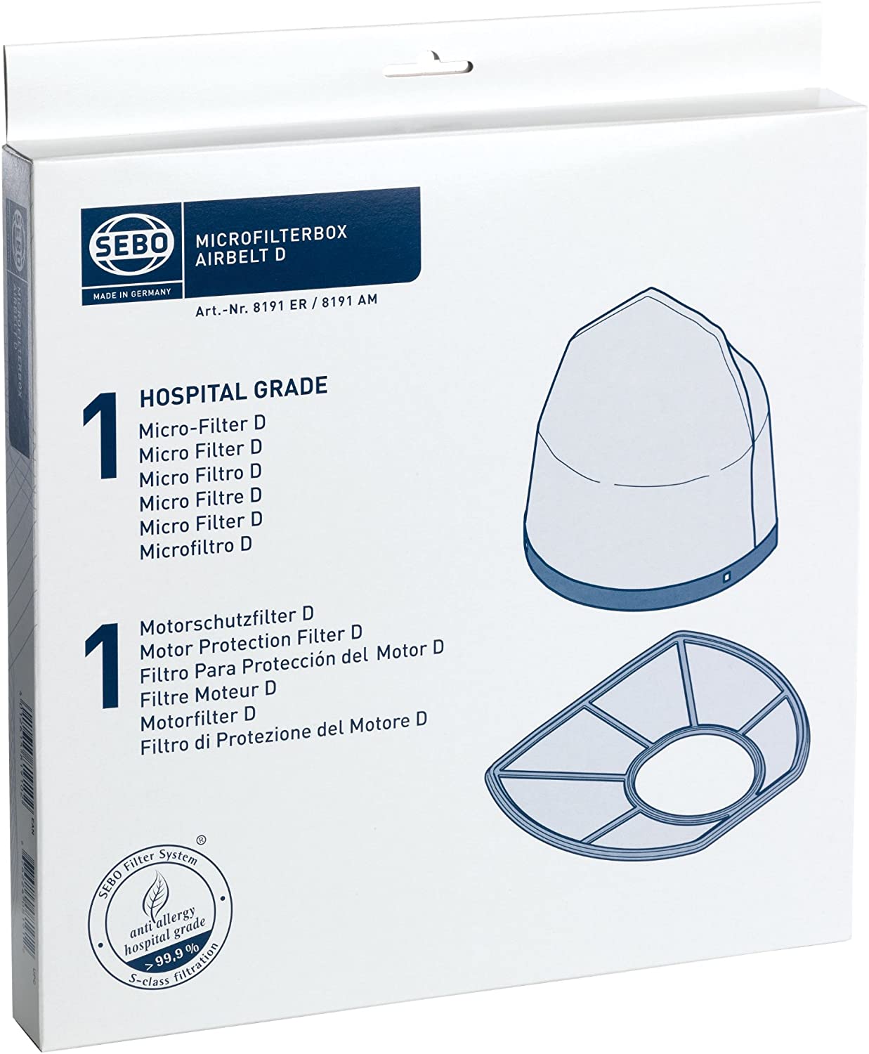 Sebo Mikrofilterbox D 8191 for Sebo Airbelt D Includes 1 Hospital-Grade Filter D and 1 Motor Protection Filter D (S Class Filter)
