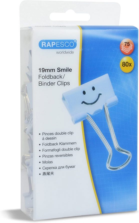 Rapesco 1424 19 mm Smiles Foldback Clips, Powder Blue, Pack of 80 - Image 2