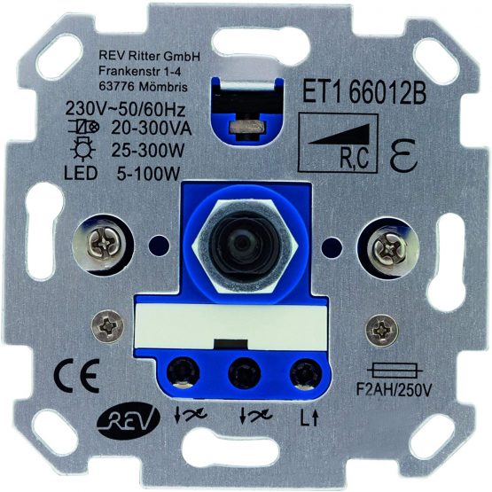 REV Ritter 0399620006 REV Technik Modul Dimmer Phasenabschnitt Dreh Helligkeitsregler Elektronisch EV Flush-Mounted Cables, White, Blue