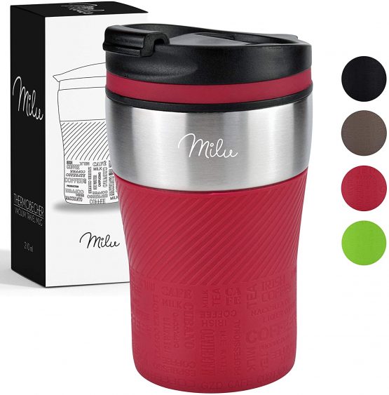 Milu Travel Mug Insulated Mug Coffee Mug to go - 210ml 100% Leak Proof - Stainless Steel Drinking Mug - Car Mug Double Wall Insulation - Thermo Cup - Mug (Red)