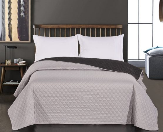 DecoKing Single 170 x 210 cm Reversible Bedspread Silver Steel Black Grey Quilted Ultrasonic Lightweight Microfibre Axel