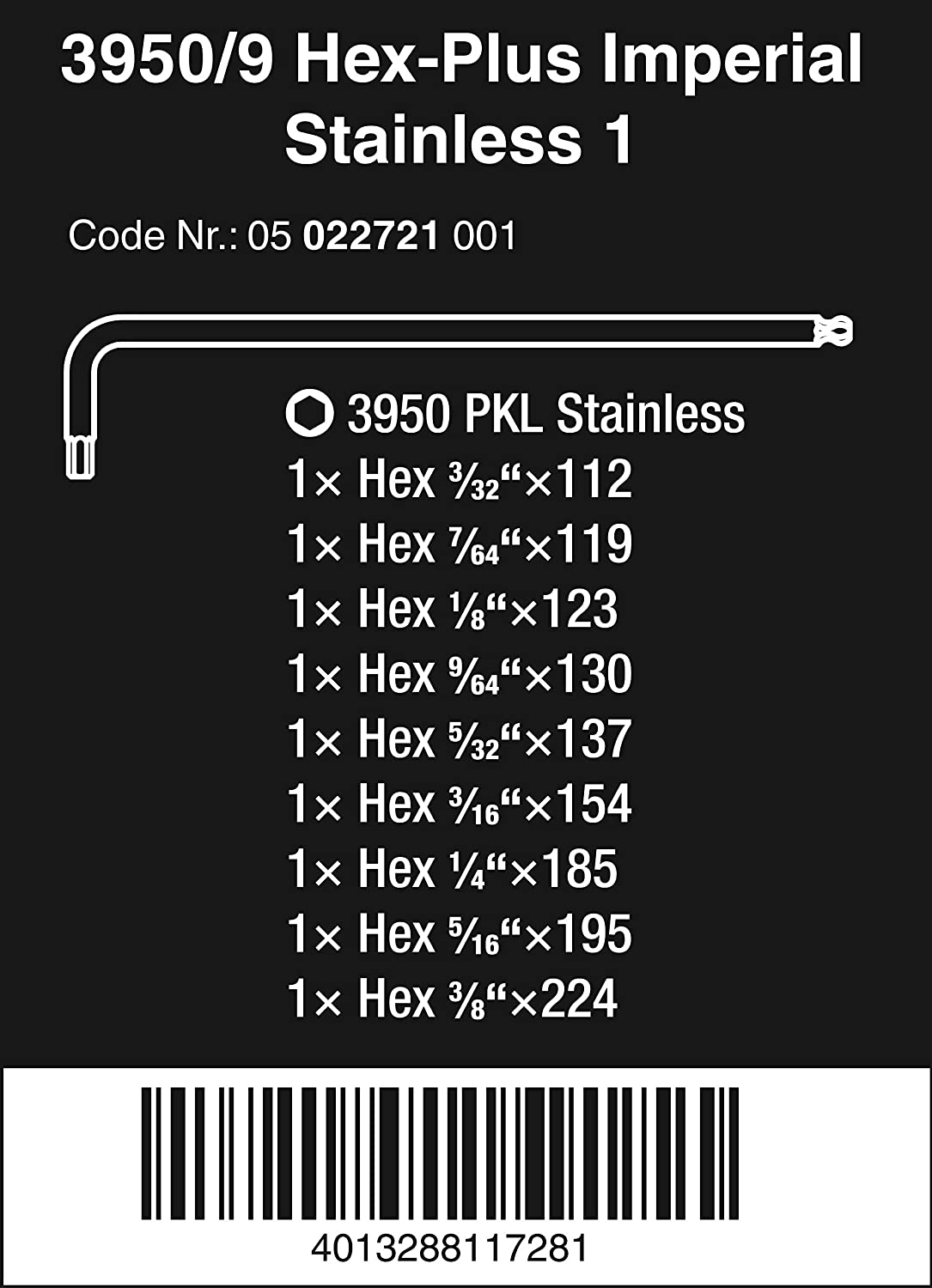 Wera 3950/9 Hex-Plus Imperial Stainless 1 L-key set, 9pc, Silver - Image 2