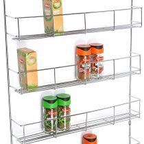 5 Tier Chrome Finish 420mm Wide Spice herb Rack jar Holder Storage for Wall or Kitchen Cupboard Holds 40