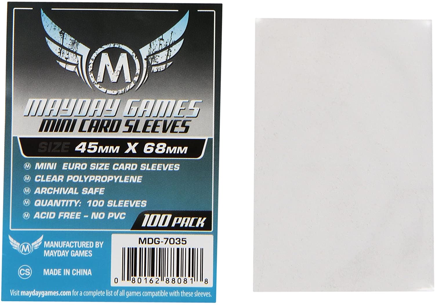 Mini Euro Game Play Card Sleeves (100 Sleeves/Pack - 45 MM X 68 MM), Clear, Small