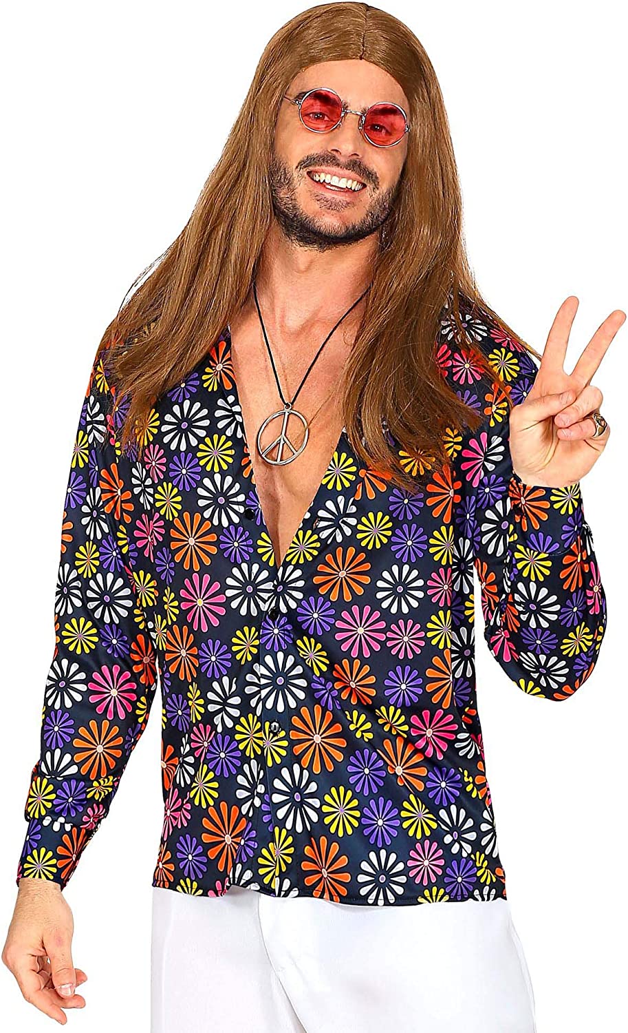 Widmann - 70s Groovy Style Costume, Shirt, Disco Fever, Carnival, Theme Party, Colourful, L-XL