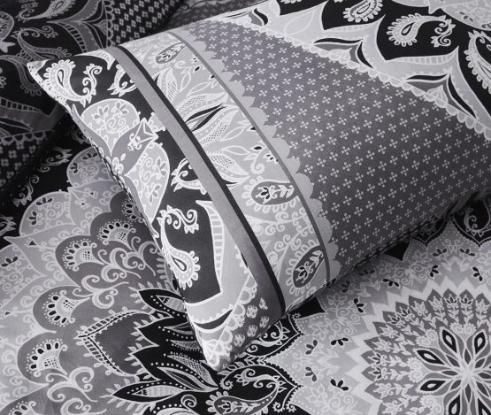 Sleepdown Reversible Single Duvet Cover Set. Easy Care And Super Soft Cotton Design. Black and Grey Paisley Pattern quilt. Size 135x200 cm + 2 matching pillowcase. - Image 2