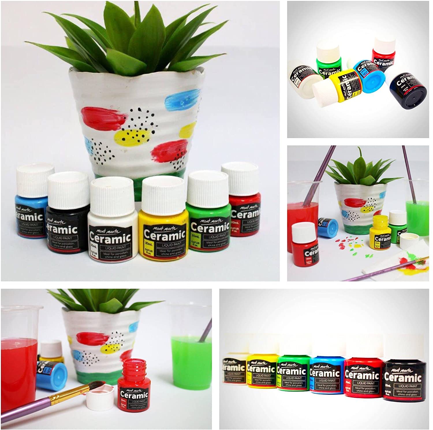 MONT MARTE Ceramic Paint Set, 6 pieces x 20ml, Water resistant Ceramic Colours - Image 2