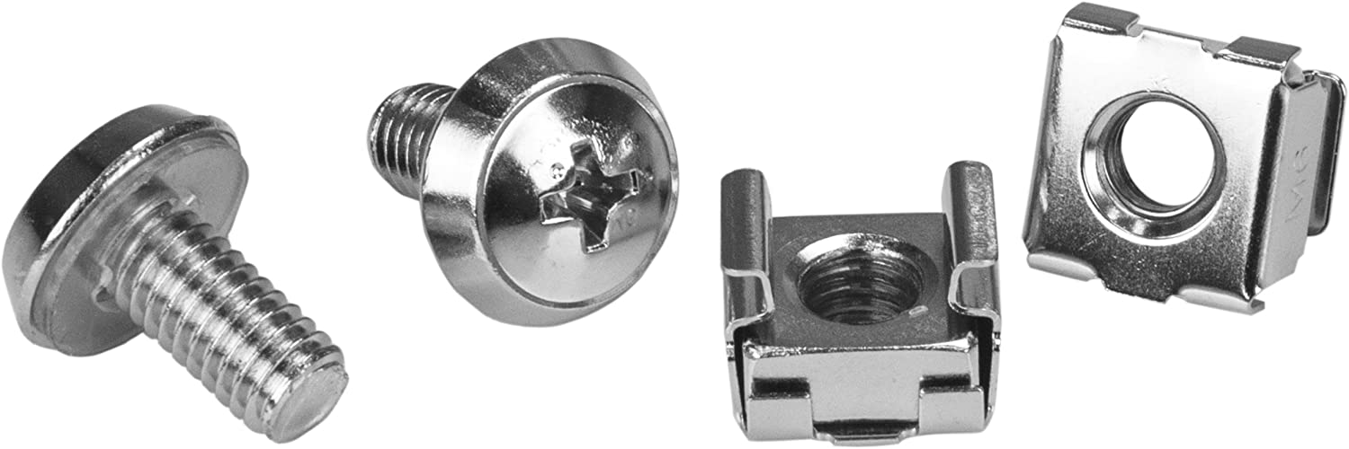 StarTech 100-Pack M6 12mm Screws, Square Hole Cage Nuts and Installation Tool
