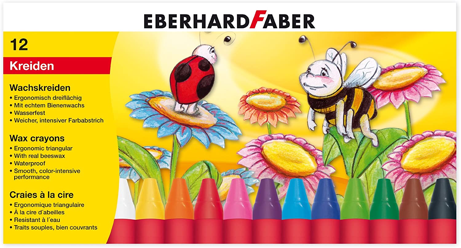 Eberhard Faber 524010, Colori Wax Crayons in 12 Colours, Three-Surface, Waterproof Wax Painters with Soft