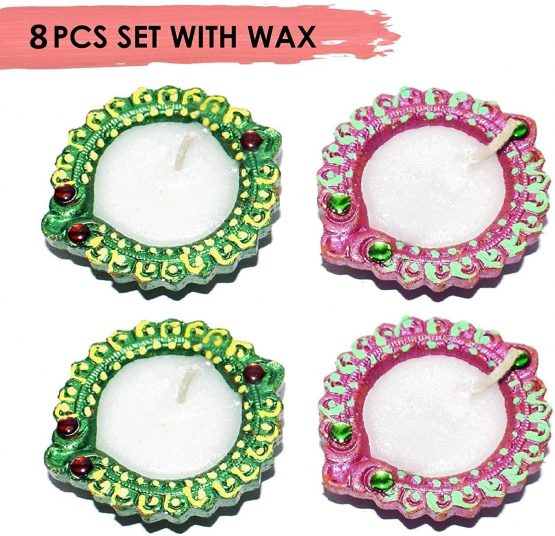 8 Pc Set of BIG SIZE Diwali Gift/Diwali Decorations Clay Diyamade Natural Earthen Oil Lamp/Welcome Traditional Diyas with Cotton wicks Batti. Deepawali Diya Lamp. Diwali Earthen Lamp. Oil lamp - Image 3