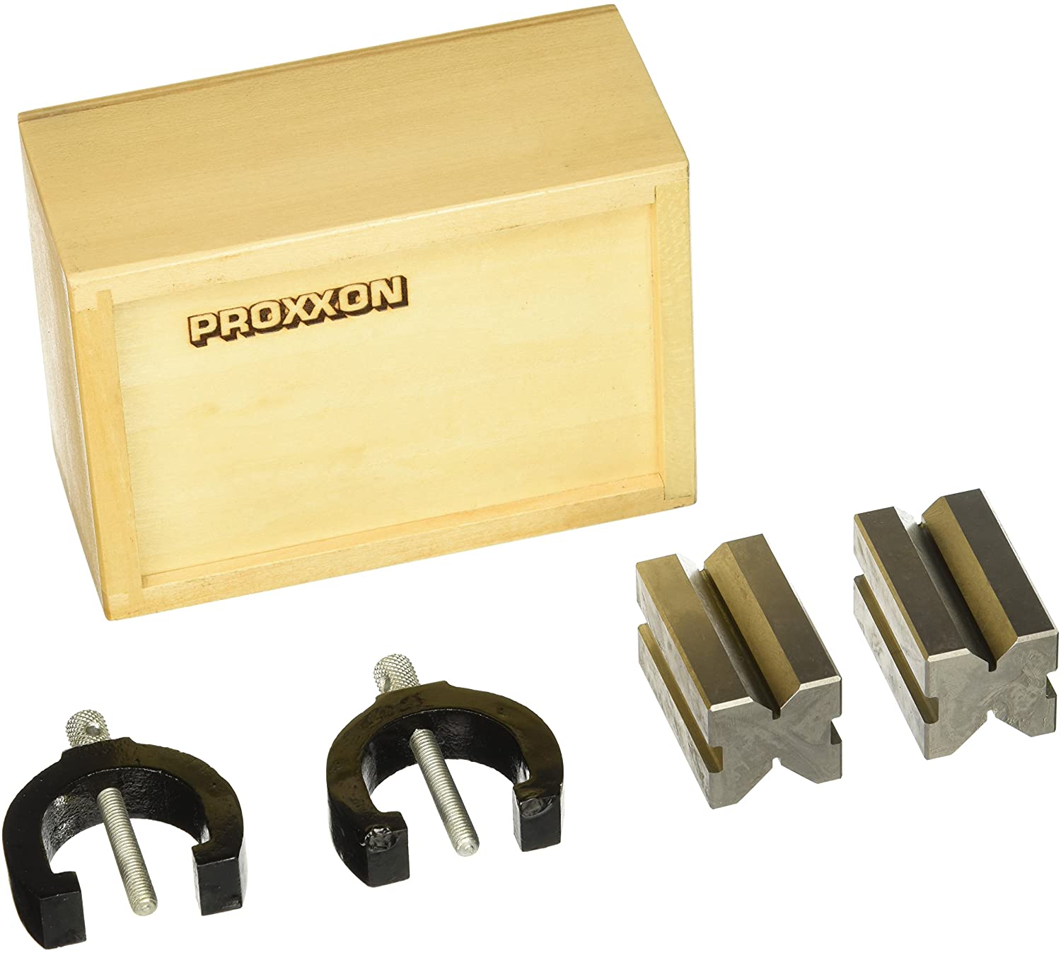 Proxxon 24262 Precision Prisms 2-Piece Set Length 50 mm x Width 30 mm x 30 mm in Wooden Box, Multicolored