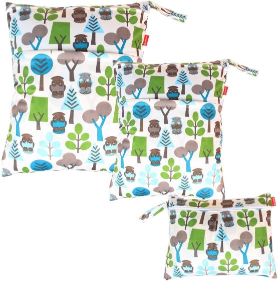 Damero Set of 3 Changing Bags with Reusable Fabric Waterproof Wetbag Wipes Storage Organiser Bag