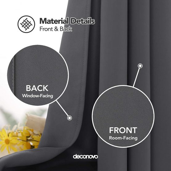 Deconovo Blackout Curtains Eyelet Super Soft Thermal Insulated Ring Top Blackout Curtains for Nursery 46 x 54 Drop Inch Dark Grey 2 Panels - Image 3