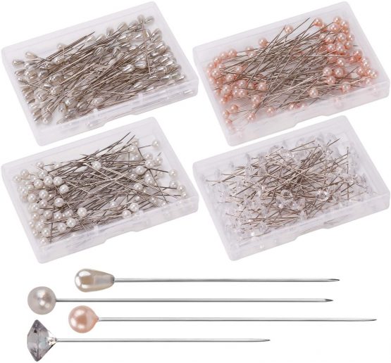 AIEX 320Pcs 4 Styles Pearl Head Pins Crystal Head Corsage Pins Straight Head Pins for Banquet Wedding Party Anniversary Decorations