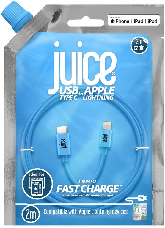 Juice USB Type C - Apple Lightning, 2m Charger and Sync Cable for Apple iPhone 13, 13 Pro, 12, 12 Mini, SE, 11, XS, XR, X, 8, 7, 6, 5, iPad, Pro, Air, Mini, Airpods Pro - Aqua - Image 3