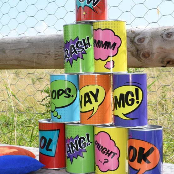 Big Game Hunters Tin Can Alley, 10 Metal Tins and 3 Bean Bags, Outdoor Throwing Toy, Children's Garden Game in Cotton Bag (Multicolour) - Image 2