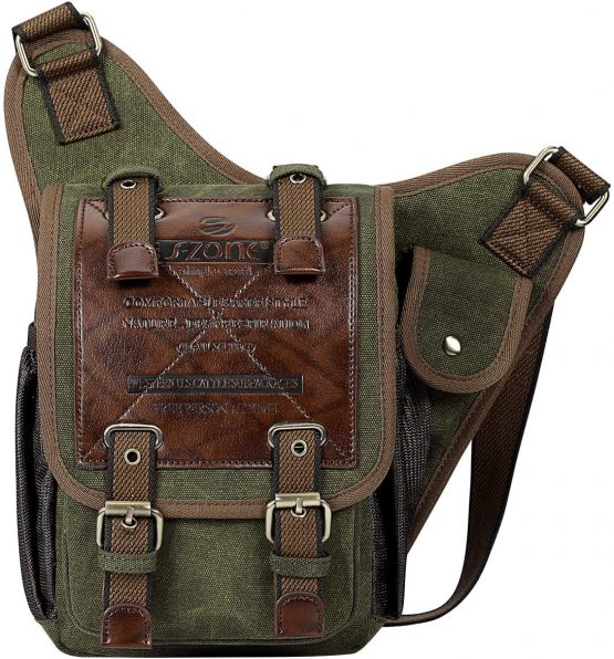 S-ZONE Unisex Mens Shoulder Messenger Bags Vintage Canvas PU Leather Military Utility Multi-functional Satchel Crossbody Bag