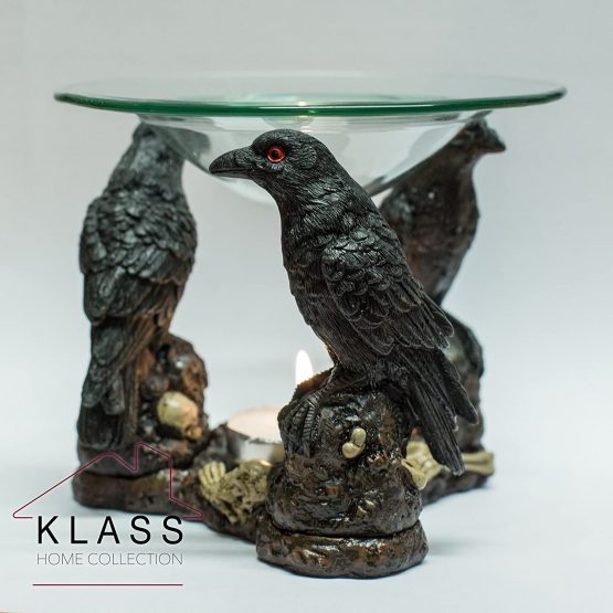 3 Gothic Dark Raven Skull Wax Tart Warmer Oil Burner Tealight Candle Holder - Image 2