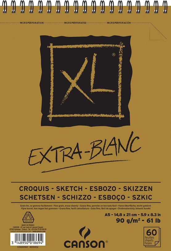 CANSON XL® Extra Blanc, Extra White Sketchpad, DIN A5, 60 Sheets, 90 g/m2