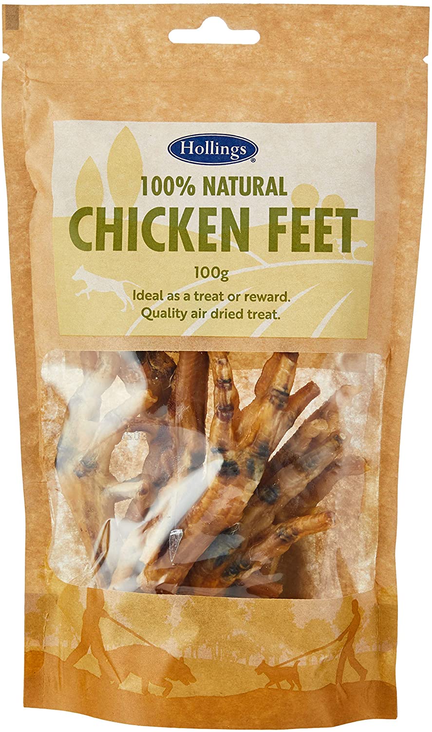 Hollings Chicken Feet Dog Treats, 100% Natural & Crunchy Treats for Adult Dogs Grain Free & High in Protein 100g (Pack of 8)