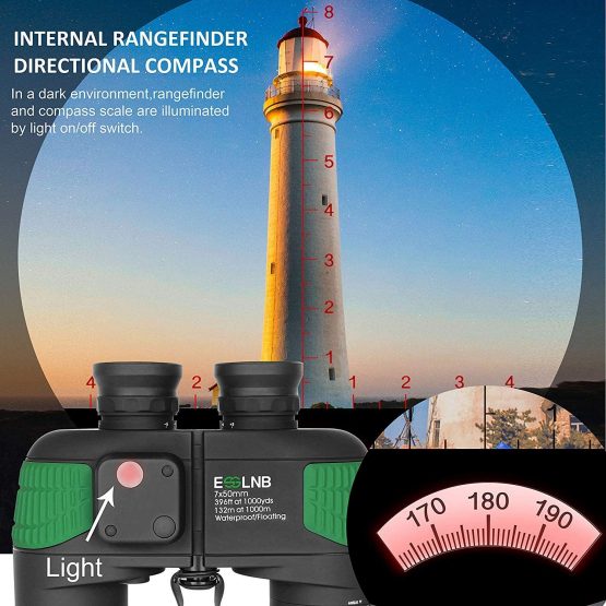 ESSLNB Marine Binoculars 7X50 Military Binoculars BAK4 Prism with Rangefinder Compass Strap and Bag 100% IPX7 Waterproof For Hunting Bird Watching Boating - Image 2