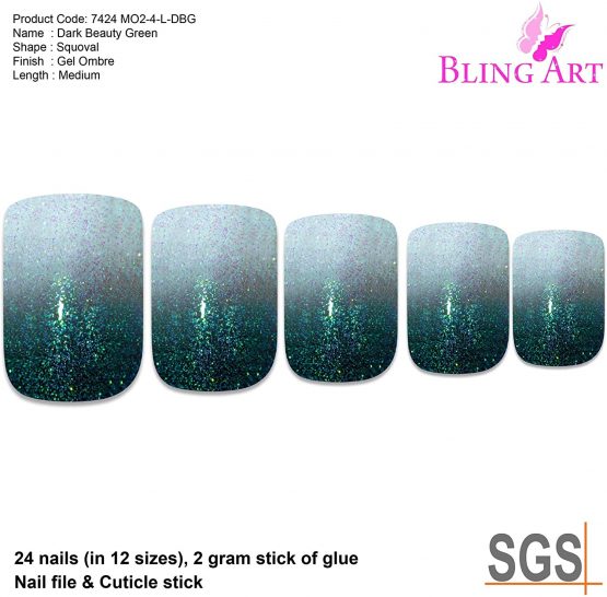 Bling Art False Nails French Fake Gel Ombre Black Squoval Acrylic Medium Tips - Image 3