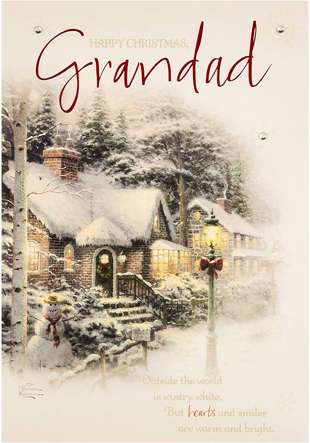 Christmas Card for Grandad from Hallmark - Thomas Kinkade Design, white or cream, 22.8cm x 15.9cm