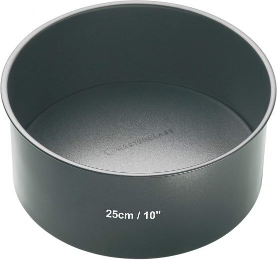 MasterClass KCMCHB47 25 cm Deep Cake Tin with PFOA Free Non Stick and Loose Bottom, 1 mm Carbon Steel, 10 Inch Round Pan, Grey