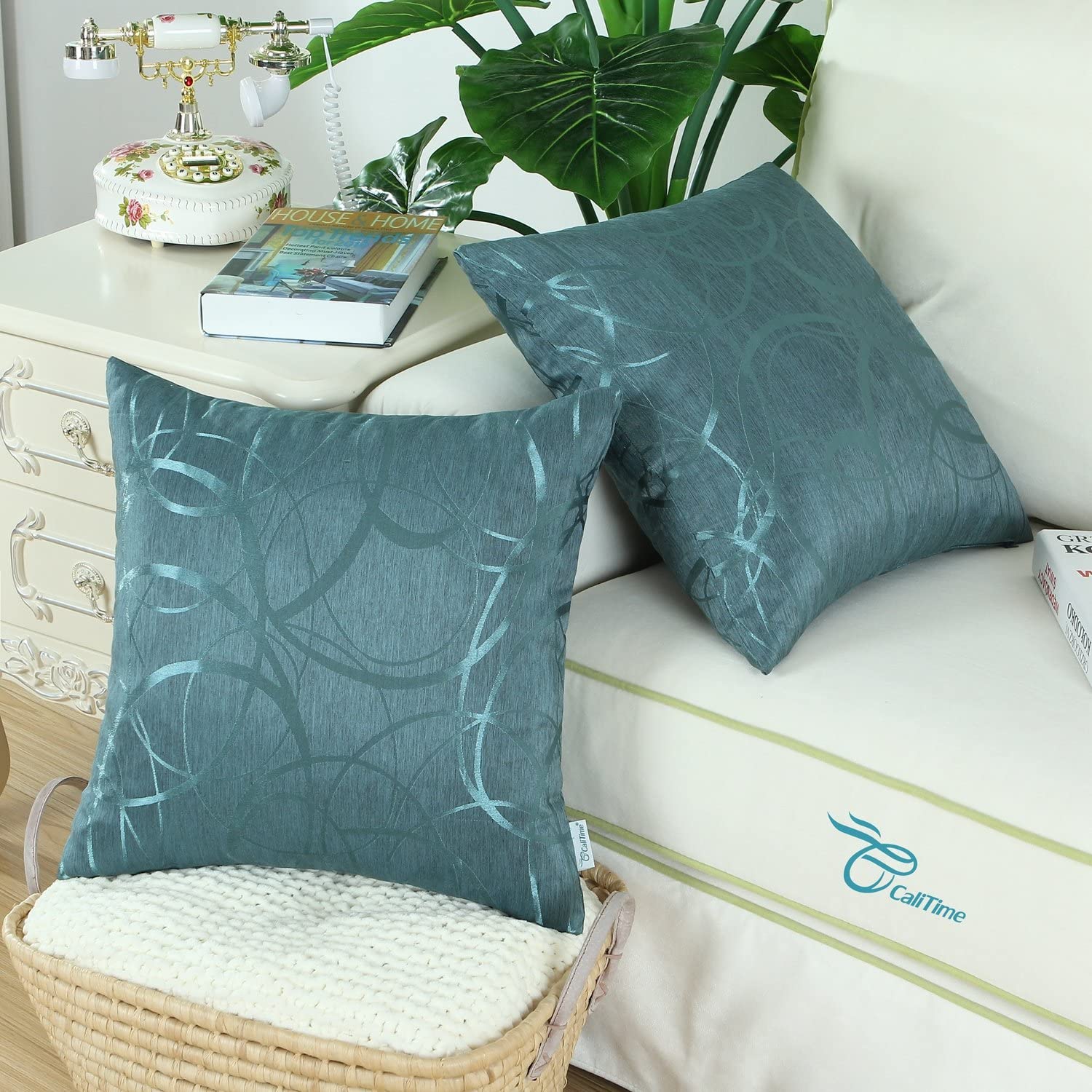 CaliTime Pack of 2 Cushion Covers Throw Pillow Cases Shells for Couch Sofa Home Decor Modern Shining & Dull Contrast Circles Rings Geometric 45cm X 45cm Teal - Image 4
