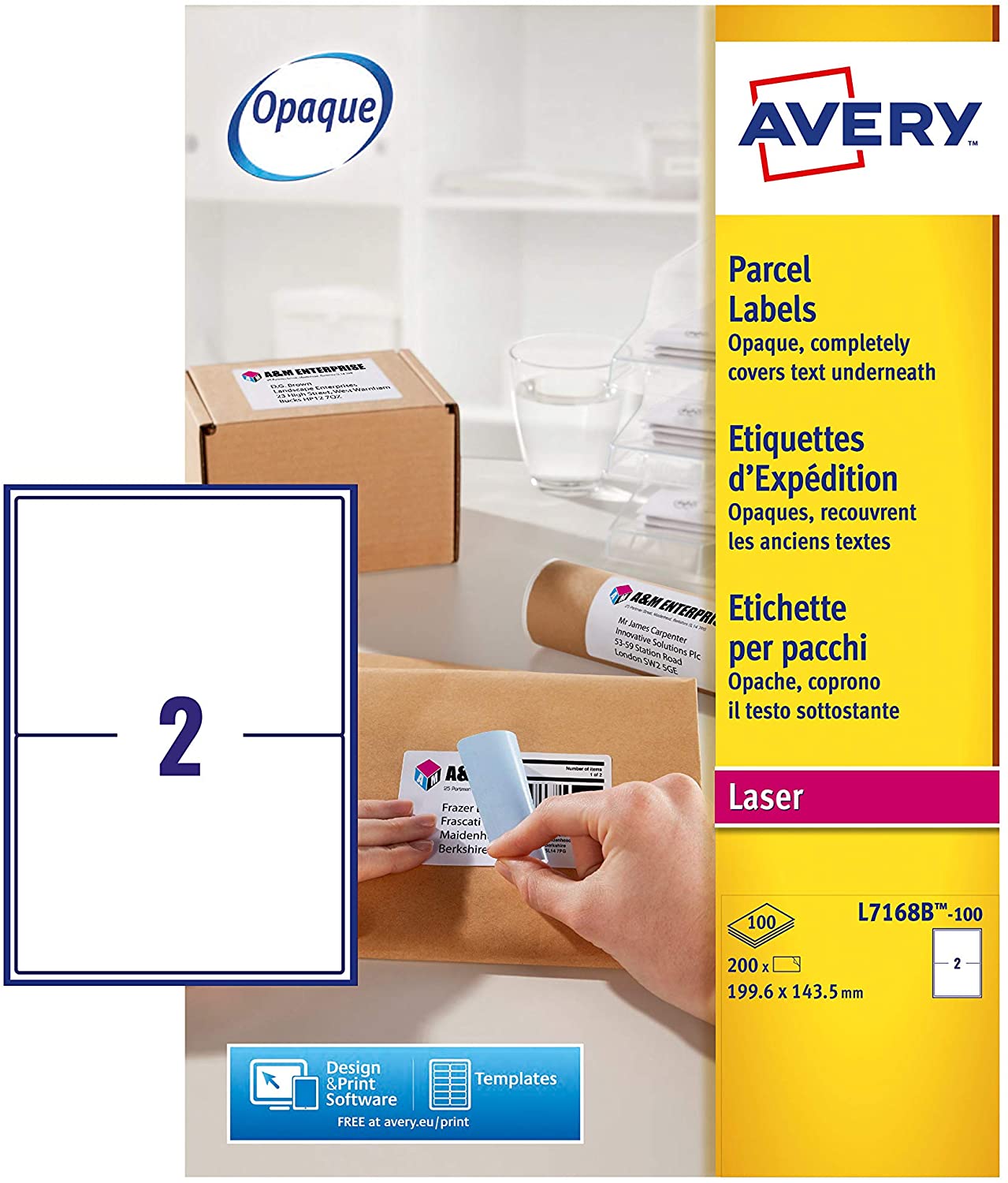 Avery L7168B Printable, Customisable Parcel, Postage, mailing Labels for Laser Printers 2 Labels Per A4 Sheet