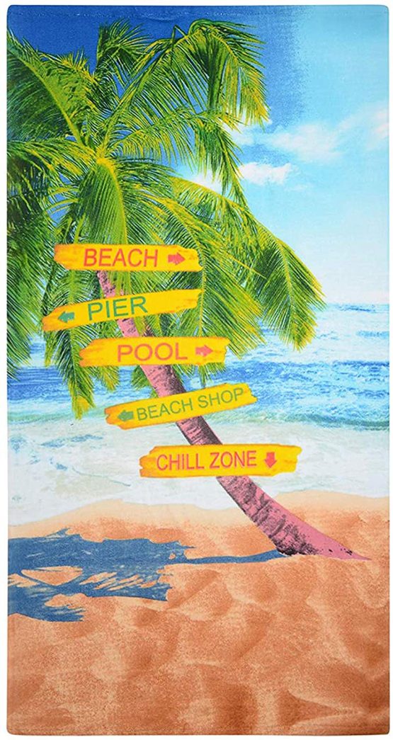 GEEZY Large Microfibre Beach Bath Towel Lightweight Sports Travel Gym Summer Towels (Beach Signs)